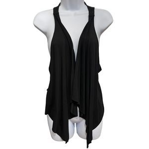 Comfy USA Sz XS Small Lagenlook Cardigan Vest Sleeveless Black M507 Open Front